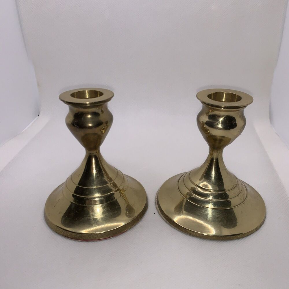 Set Of 2 Ambria Solid Brass Candlestick Holder 4” Vintage